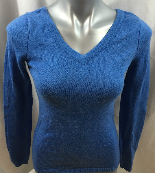 Blue V Neck Long Sleeve Sweater