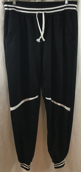 Black with White Stripes Relaxed fit Jogger Pants