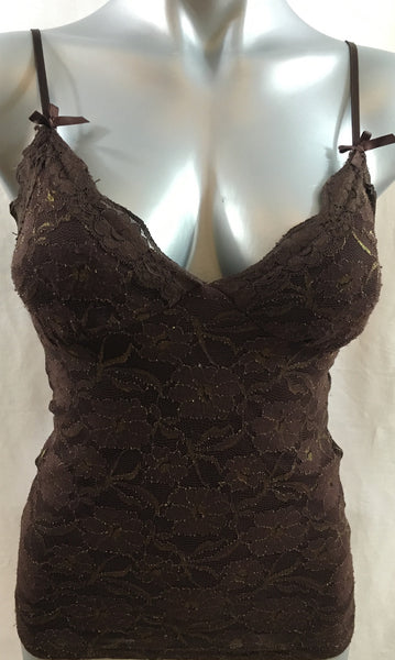 Brown stretch lace camisole tank top