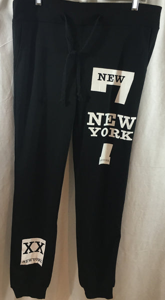 Black Cotton Pull on Pants with Tapered Legs