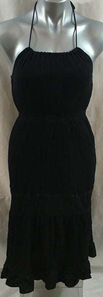 Black bohemian cotton halter dress