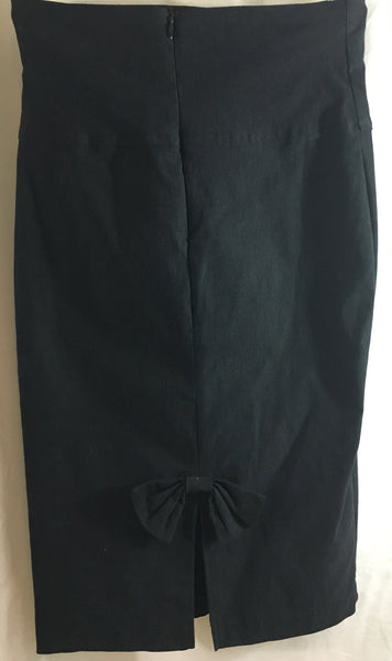 Black stretch pencil skirt with bow detail on back