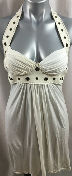 Cream Halter Dress with Vegan Leather detail sz M