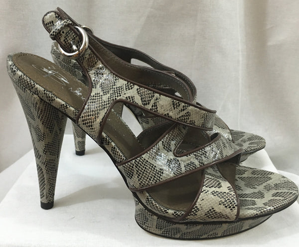 B MAKOWSKY Genuine Leather Taupe Python High Heeled Sandals