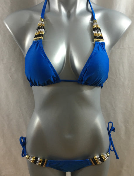 Blue bikini set with bead detail
