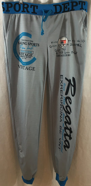 Grey and Turquoise Blue Skinny leg Jogger Pants