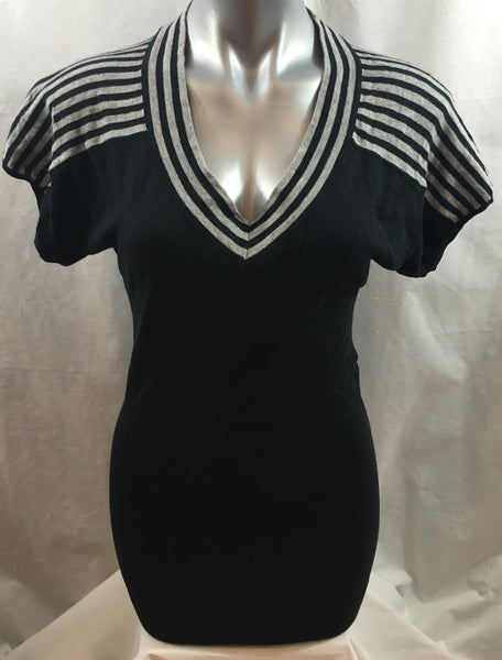 Black BCBG Striped Shoulders Lightweight Sweater Knit Dress