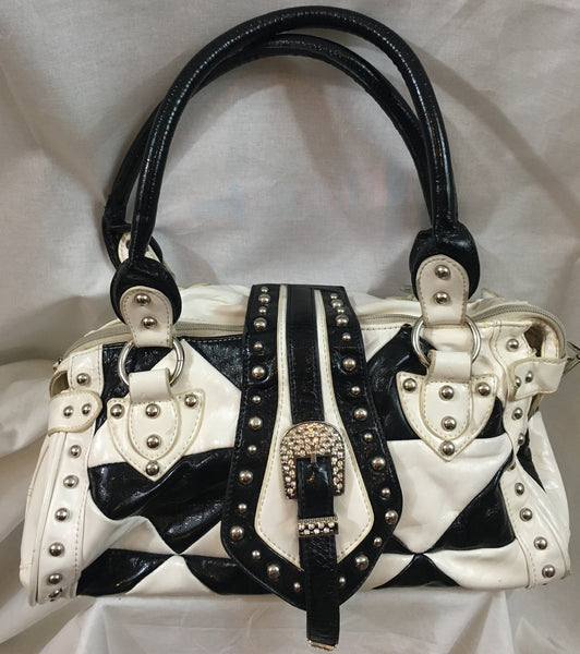 Black and white patent leather purse