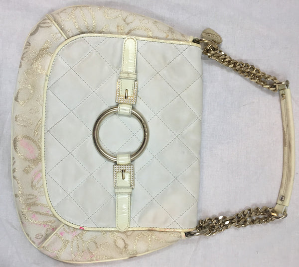Large White, Off White, and Gold BEBE purse with charms