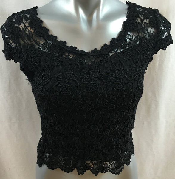 Black stretch lace short sleeve top