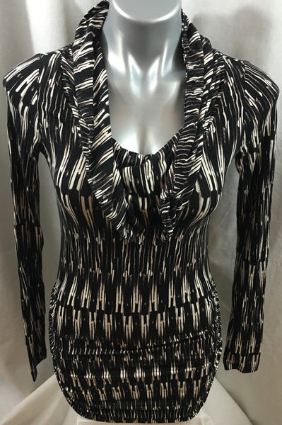 Black and Cream TART Long Sleeve Turtleneck Knit Jersey Dress